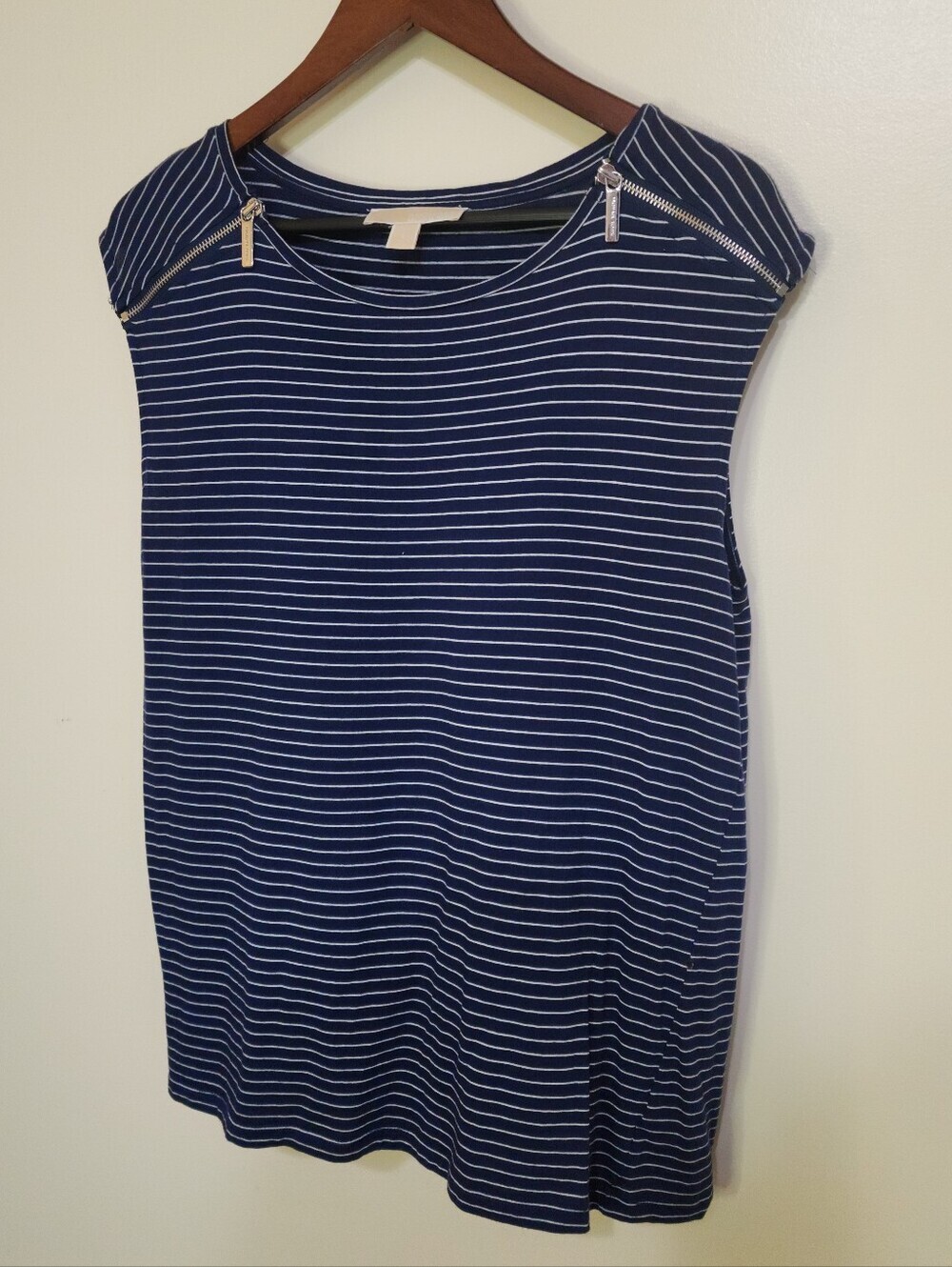 Michael Kors Women's Top Nautical Stripe Zip Shoulders Size L Sleeveless Coastal